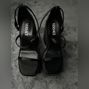 Versace Black/Satin Triplatform strappy 160mm sandals Size 38 Worn once